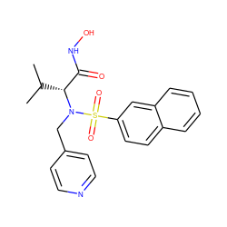 CC(C)[C@H](C(=O)NO)N(Cc1ccncc1)S(=O)(=O)c1ccc2ccccc2c1 ZINC000073160456