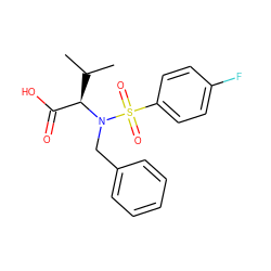 CC(C)[C@H](C(=O)O)N(Cc1ccccc1)S(=O)(=O)c1ccc(F)cc1 ZINC000013531193