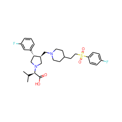 CC(C)[C@H](C(=O)O)N1C[C@H](CN2CCC(CCS(=O)(=O)c3ccc(F)cc3)CC2)[C@@H](c2cccc(F)c2)C1 ZINC000028236996