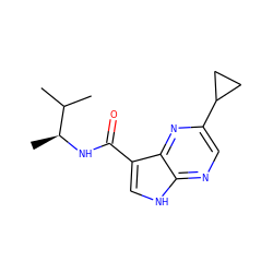 CC(C)[C@H](C)NC(=O)c1c[nH]c2ncc(C3CC3)nc12 ZINC000095583084