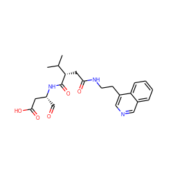 CC(C)[C@H](CC(=O)NCCc1cncc2ccccc12)C(=O)N[C@H](C=O)CC(=O)O ZINC000058583359