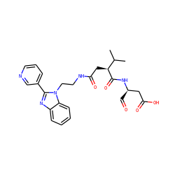 CC(C)[C@H](CC(=O)NCCn1c(-c2cccnc2)nc2ccccc21)C(=O)N[C@H](C=O)CC(=O)O ZINC000058591286
