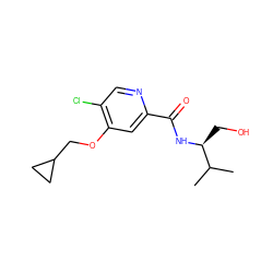 CC(C)[C@H](CO)NC(=O)c1cc(OCC2CC2)c(Cl)cn1 ZINC000149215183