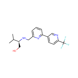 CC(C)[C@H](CO)NCc1cccc(-c2ccc(C(F)(F)F)nc2)n1 ZINC000204418951