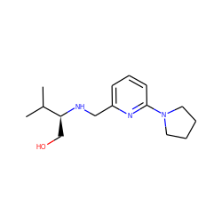 CC(C)[C@H](CO)NCc1cccc(N2CCCC2)n1 ZINC000204413530