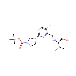 CC(C)[C@H](CO)NCc1nc([C@@H]2CCN(C(=O)OC(C)(C)C)C2)ccc1F ZINC000204413775