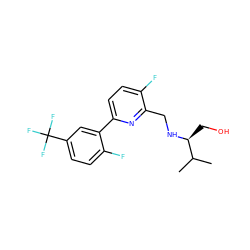 CC(C)[C@H](CO)NCc1nc(-c2cc(C(F)(F)F)ccc2F)ccc1F ZINC000204411060