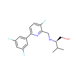 CC(C)[C@H](CO)NCc1nc(-c2cc(F)cc(F)c2)ccc1F ZINC000204412342