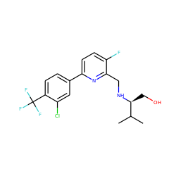 CC(C)[C@H](CO)NCc1nc(-c2ccc(C(F)(F)F)c(Cl)c2)ccc1F ZINC000204415625