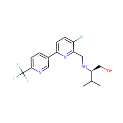 CC(C)[C@H](CO)NCc1nc(-c2ccc(C(F)(F)F)nc2)ccc1Cl ZINC000204424133