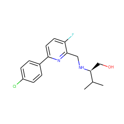 CC(C)[C@H](CO)NCc1nc(-c2ccc(Cl)cc2)ccc1F ZINC000204410133