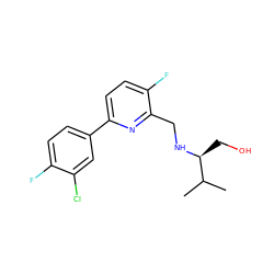 CC(C)[C@H](CO)NCc1nc(-c2ccc(F)c(Cl)c2)ccc1F ZINC000204418690