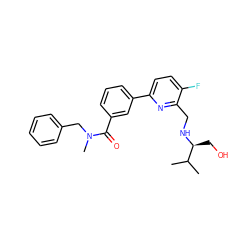 CC(C)[C@H](CO)NCc1nc(-c2cccc(C(=O)N(C)Cc3ccccc3)c2)ccc1F ZINC000204425650