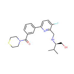 CC(C)[C@H](CO)NCc1nc(-c2cccc(C(=O)N3CCSCC3)c2)ccc1F ZINC000204416878