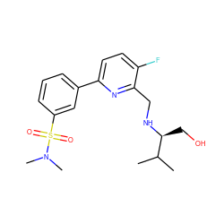 CC(C)[C@H](CO)NCc1nc(-c2cccc(S(=O)(=O)N(C)C)c2)ccc1F ZINC000204419895