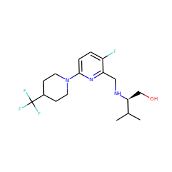 CC(C)[C@H](CO)NCc1nc(N2CCC(C(F)(F)F)CC2)ccc1F ZINC000204414671