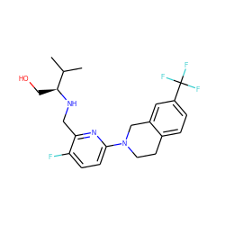 CC(C)[C@H](CO)NCc1nc(N2CCc3ccc(C(F)(F)F)cc3C2)ccc1F ZINC000204407730