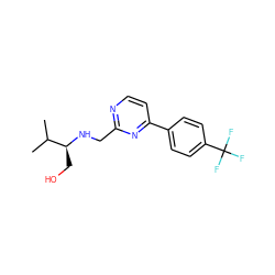 CC(C)[C@H](CO)NCc1nccc(-c2ccc(C(F)(F)F)cc2)n1 ZINC000204410594