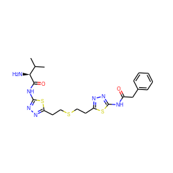 CC(C)[C@H](N)C(=O)Nc1nnc(CCSCCc2nnc(NC(=O)Cc3ccccc3)s2)s1 ZINC000169697697