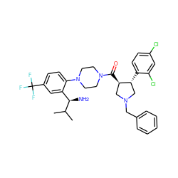 CC(C)[C@H](N)c1cc(C(F)(F)F)ccc1N1CCN(C(=O)[C@@H]2CN(Cc3ccccc3)C[C@H]2c2ccc(Cl)cc2Cl)CC1 ZINC000028824336