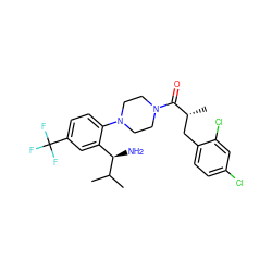 CC(C)[C@H](N)c1cc(C(F)(F)F)ccc1N1CCN(C(=O)[C@H](C)Cc2ccc(Cl)cc2Cl)CC1 ZINC000028824334