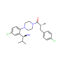 CC(C)[C@H](N)c1cc(Cl)ccc1N1CCN(C(=O)[C@H](C)Cc2ccc(Cl)cc2)CC1 ZINC000040955001