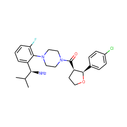 CC(C)[C@H](N)c1cccc(F)c1N1CCN(C(=O)[C@@H]2CCO[C@@H]2c2ccc(Cl)cc2)CC1 ZINC000029039407