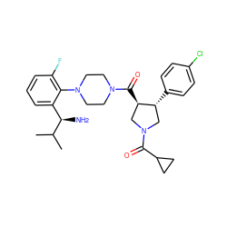 CC(C)[C@H](N)c1cccc(F)c1N1CCN(C(=O)[C@@H]2CN(C(=O)C3CC3)C[C@H]2c2ccc(Cl)cc2)CC1 ZINC000028824104