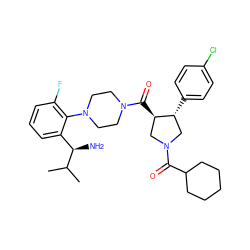 CC(C)[C@H](N)c1cccc(F)c1N1CCN(C(=O)[C@@H]2CN(C(=O)C3CCCCC3)C[C@H]2c2ccc(Cl)cc2)CC1 ZINC000028824108