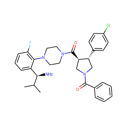 CC(C)[C@H](N)c1cccc(F)c1N1CCN(C(=O)[C@@H]2CN(C(=O)c3ccccc3)C[C@H]2c2ccc(Cl)cc2)CC1 ZINC000028824109