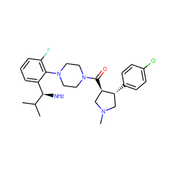 CC(C)[C@H](N)c1cccc(F)c1N1CCN(C(=O)[C@@H]2CN(C)C[C@H]2c2ccc(Cl)cc2)CC1 ZINC000028824180