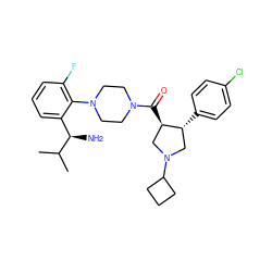 CC(C)[C@H](N)c1cccc(F)c1N1CCN(C(=O)[C@@H]2CN(C3CCC3)C[C@H]2c2ccc(Cl)cc2)CC1 ZINC000028824181