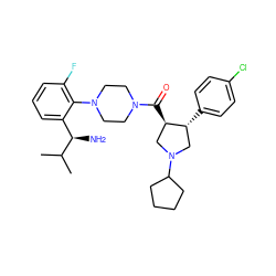 CC(C)[C@H](N)c1cccc(F)c1N1CCN(C(=O)[C@@H]2CN(C3CCCC3)C[C@H]2c2ccc(Cl)cc2)CC1 ZINC000028824184