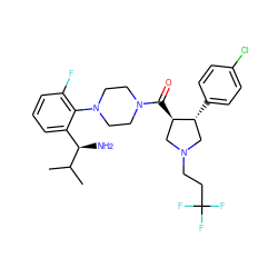 CC(C)[C@H](N)c1cccc(F)c1N1CCN(C(=O)[C@@H]2CN(CCC(F)(F)F)C[C@H]2c2ccc(Cl)cc2)CC1 ZINC000028824151