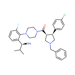 CC(C)[C@H](N)c1cccc(F)c1N1CCN(C(=O)[C@@H]2CN(Cc3ccccc3)C[C@@H]2c2ccc(Cl)cc2)CC1 ZINC000028824186