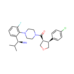 CC(C)[C@H](N)c1cccc(F)c1N1CCN(C(=O)[C@@H]2COC[C@@H]2c2ccc(Cl)cc2)CC1 ZINC000029039383