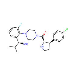 CC(C)[C@H](N)c1cccc(F)c1N1CCN(C(=O)[C@@H]2NCC[C@@H]2c2ccc(Cl)cc2)CC1 ZINC000029041005