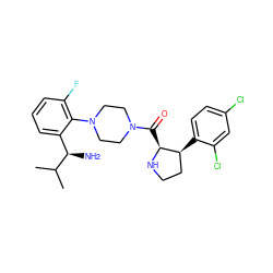 CC(C)[C@H](N)c1cccc(F)c1N1CCN(C(=O)[C@@H]2NCC[C@@H]2c2ccc(Cl)cc2Cl)CC1 ZINC000029041013