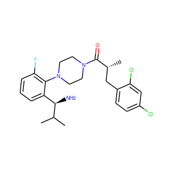 CC(C)[C@H](N)c1cccc(F)c1N1CCN(C(=O)[C@H](C)Cc2ccc(Cl)cc2Cl)CC1 ZINC000040874640