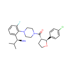 CC(C)[C@H](N)c1cccc(F)c1N1CCN(C(=O)[C@H]2CCO[C@@H]2c2ccc(Cl)cc2)CC1 ZINC000029039405