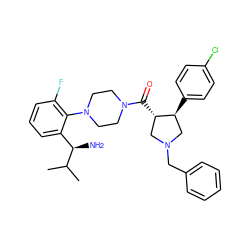 CC(C)[C@H](N)c1cccc(F)c1N1CCN(C(=O)[C@H]2CN(Cc3ccccc3)C[C@@H]2c2ccc(Cl)cc2)CC1 ZINC000028824187