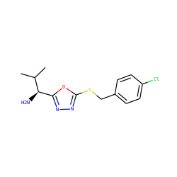 CC(C)[C@H](N)c1nnc(SCc2ccc(Cl)cc2)o1 ZINC000000527039