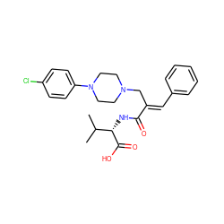 CC(C)[C@H](NC(=O)/C(=C/c1ccccc1)CN1CCN(c2ccc(Cl)cc2)CC1)C(=O)O ZINC001772609281