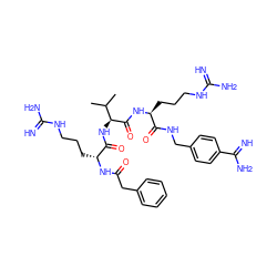 CC(C)[C@H](NC(=O)[C@@H](CCCNC(=N)N)NC(=O)Cc1ccccc1)C(=O)N[C@@H](CCCNC(=N)N)C(=O)NCc1ccc(C(=N)N)cc1 ZINC000072176717