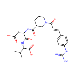 CC(C)[C@H](NC(=O)[C@H](CC(=O)O)NC(=O)[C@@H]1CCCN(C(=O)/C=C/c2ccc(NC(=N)N)cc2)C1)C(=O)O ZINC000029466910