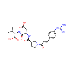 CC(C)[C@H](NC(=O)[C@H](CC(=O)O)NC(=O)[C@@H]1CCN(C(=O)/C=C/c2ccc(NC(=N)N)cc2)C1)C(=O)O ZINC000003949790