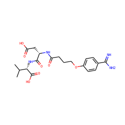 CC(C)[C@H](NC(=O)[C@H](CC(=O)O)NC(=O)CCCOc1ccc(C(=N)N)cc1)C(=O)O ZINC000003918297