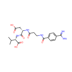 CC(C)[C@H](NC(=O)[C@H](CC(=O)O)NC(=O)CCNC(=O)c1ccc(C(=N)N)cc1)C(=O)O ZINC000027097326