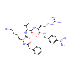 CC(C)[C@H](NC(=O)[C@H](CCCCN)NC(=O)Cc1ccccc1)C(=O)N[C@@H](CCCNC(=N)N)C(=O)NCc1ccc(C(=N)N)cc1 ZINC000072177317