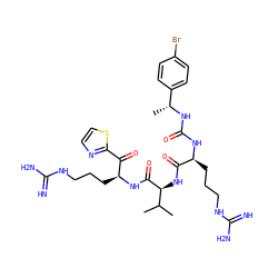 CC(C)[C@H](NC(=O)[C@H](CCCNC(=N)N)NC(=O)N[C@H](C)c1ccc(Br)cc1)C(=O)N[C@@H](CCCNC(=N)N)C(=O)c1nccs1 ZINC000034689249